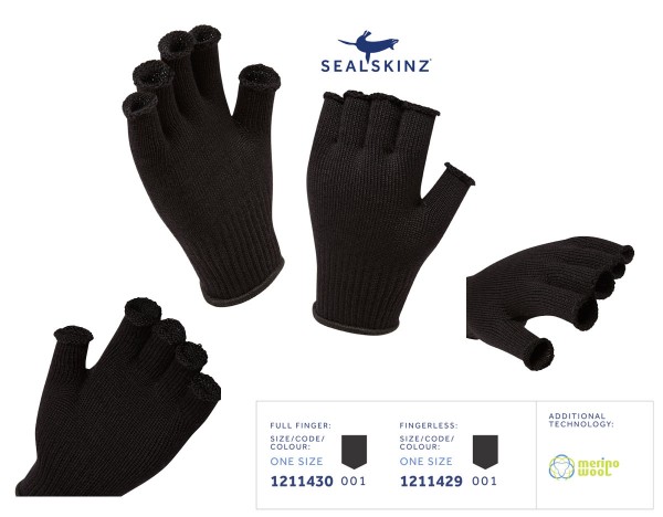 SEALSKINZ Merino Glove Liner Fingerless